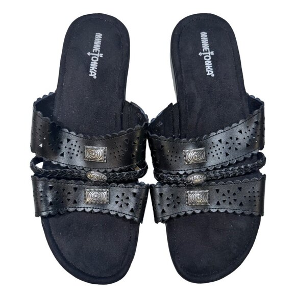 Minnetonka braided leather slip on sandals size 12 western aztec‎ bohemian boho - Picture 1 of 6